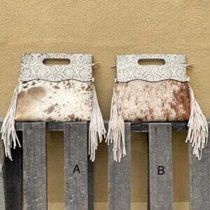 Cowhide and Off White Tooled Leather Concealed Carry Purse